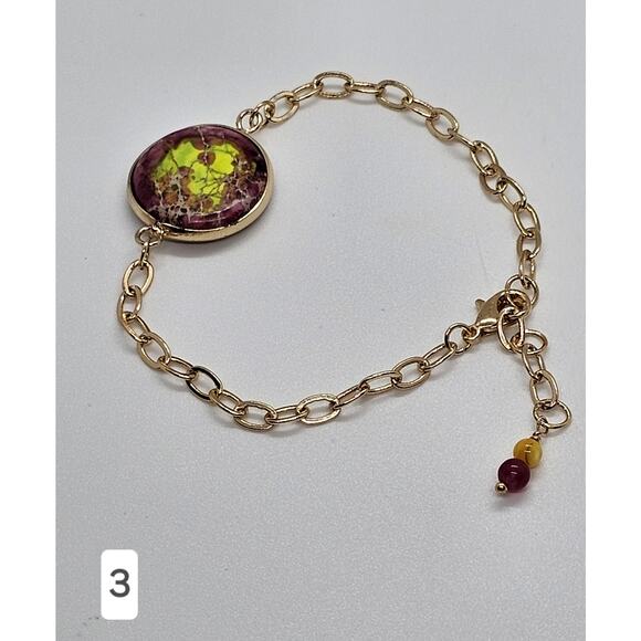 Vibrant Ocean Jasper Bracelet 14k Gold-Filled Adjustable Link Chain Choose Color - Picture 5 of 6